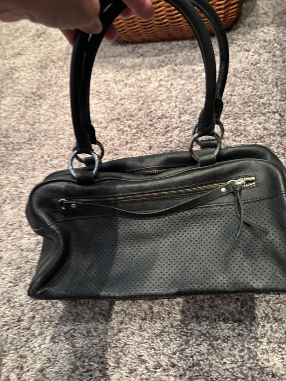 Banana Republic Black Perforated Leather Shoulder Bag